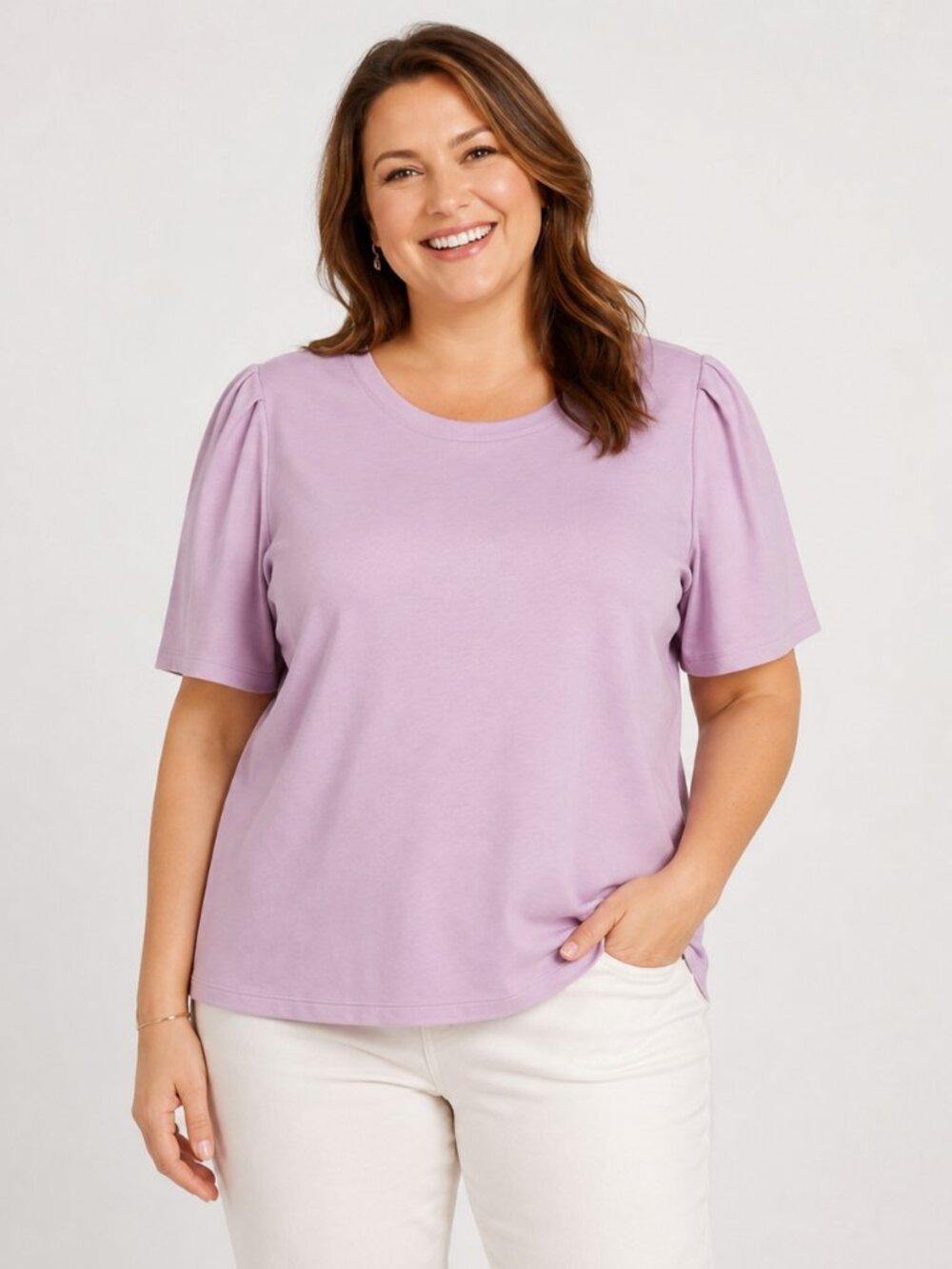 Cable & Gauge Lilac Pleated Sleeve Top 2X Modal Blend Soft Stretch Quiet Luxury